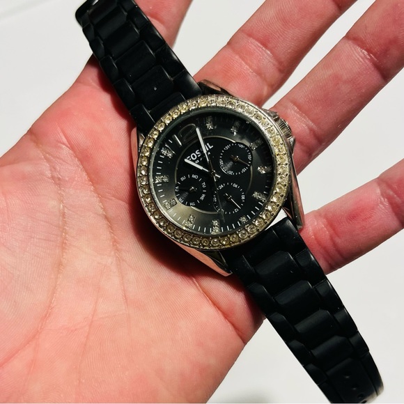 Fossil black jelly diamond dial stainless steel analog watch! - Picture 10 of 17